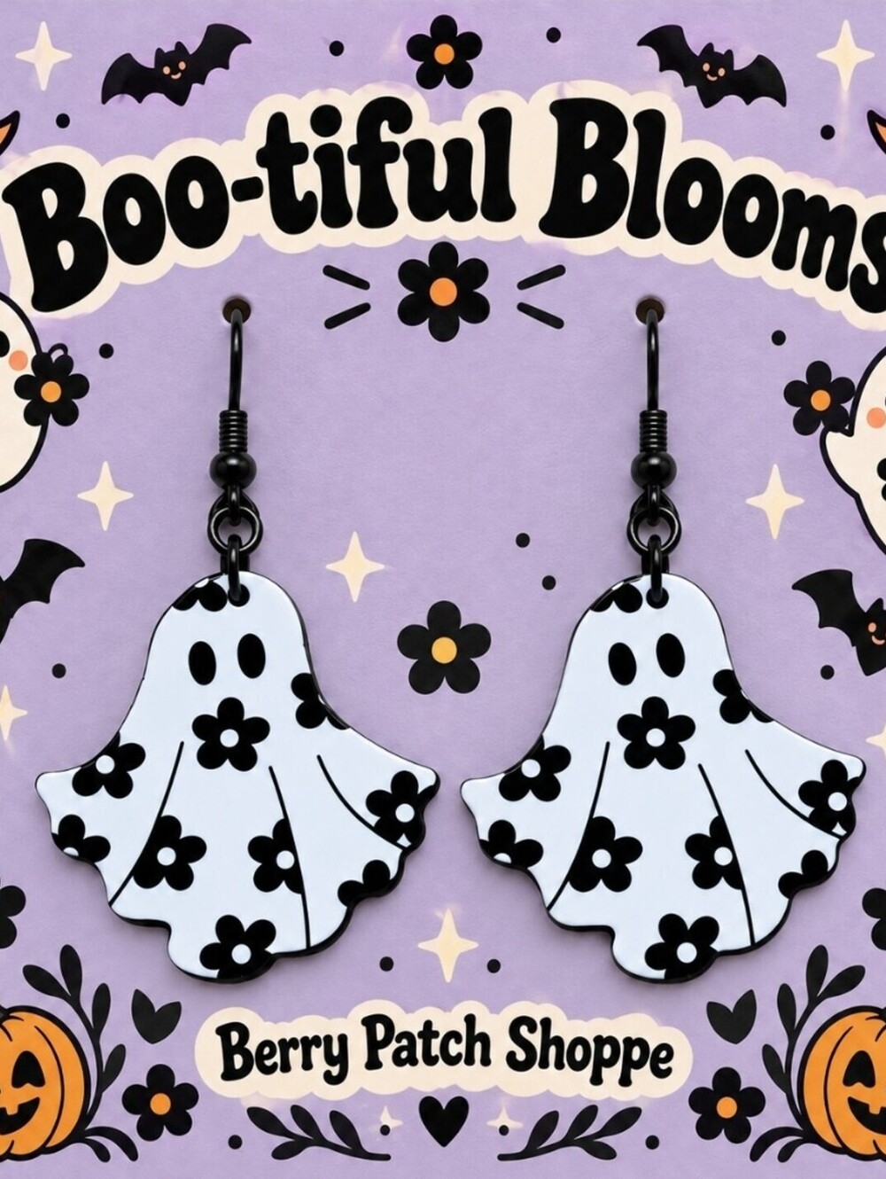 Boo-tiful Blooms Ghost Halloween Dangle Drop Hypoallergenic Earrings